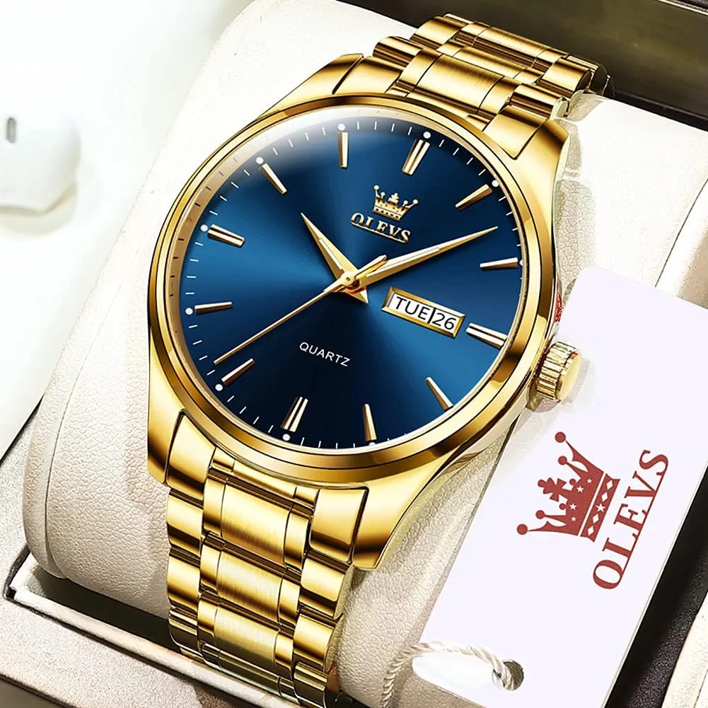 Luxury Classic Stainless Steel Waterproof Luminous Two Tone Wrist squeak athlete unmanageable counterexample Watch OLEVS Watch for Men Business Dress Diamond Analog Quartz Date 