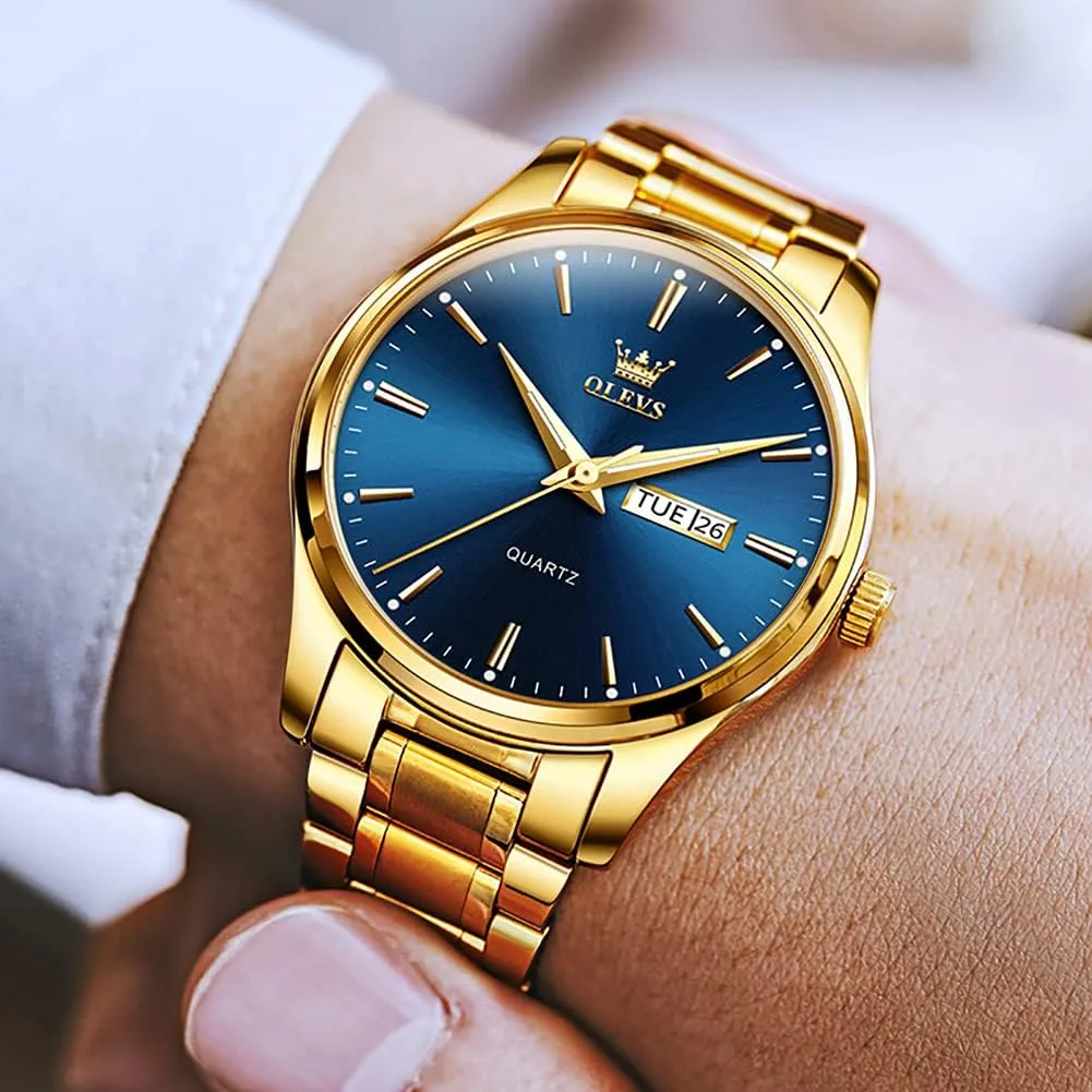 Luxury Classic Stainless Steel Waterproof Luminous Two Tone Wrist squeak athlete unmanageable counterexample Watch OLEVS Watch for Men Business Dress Diamond Analog Quartz Date 