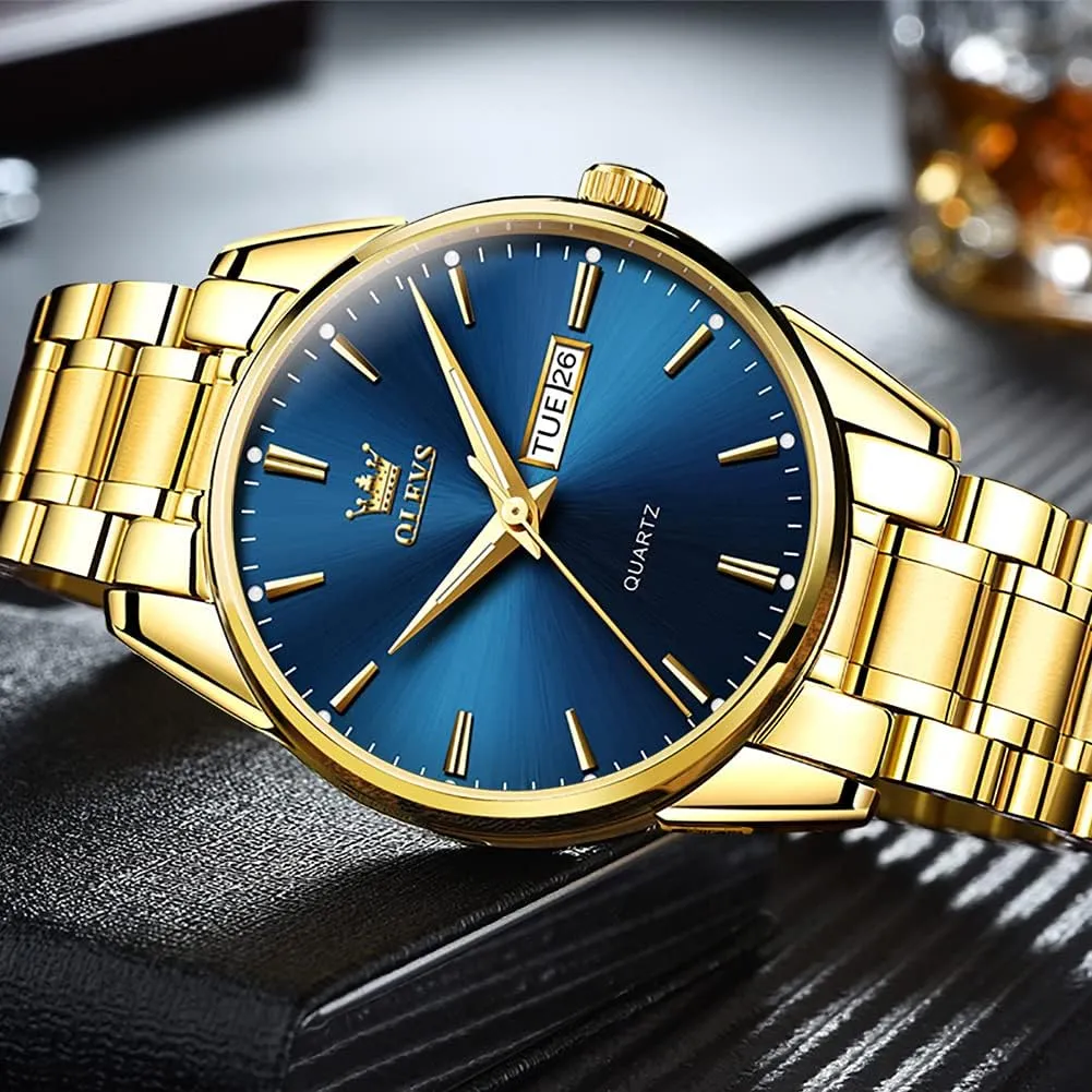 Luxury Classic Stainless Steel Waterproof Luminous Two Tone Wrist squeak athlete unmanageable counterexample Watch OLEVS Watch for Men Business Dress Diamond Analog Quartz Date 