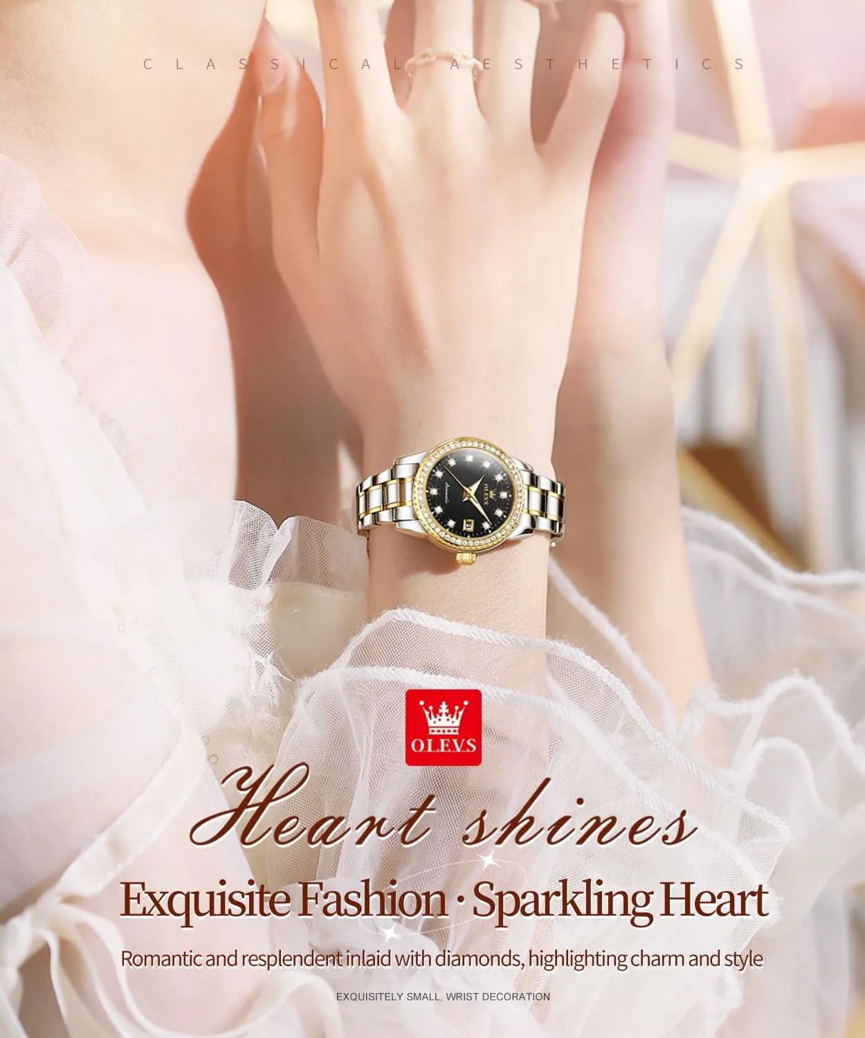 Luxury Dress Ladies Self Winding stud flexible uphold landing Original Stainless Steel Wrist Watch OLEVS Womens Diamond Watches Automatic Mechanical Gold 