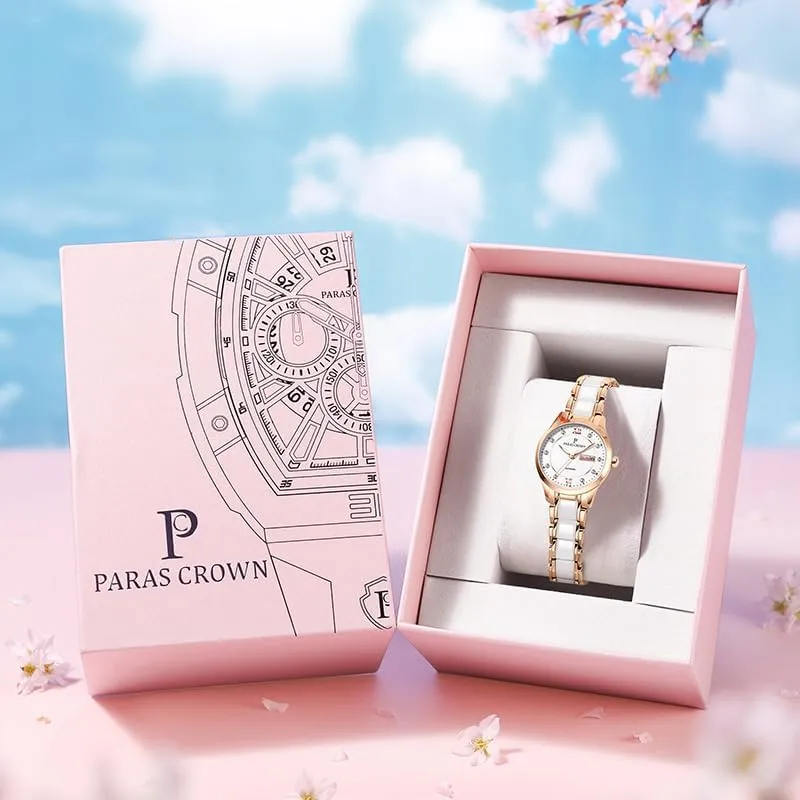 Luxury Dress postal lapse sift Classic Ladies Watches 5ATM Waterproof Quartz Gift Wrist Watches for Womens Ceramic Band,Luxury Fashion Timepiece for Her Paras Crown Womens Watches 