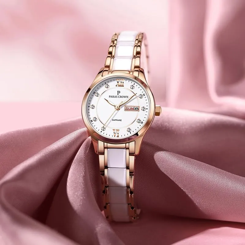 Luxury Dress postal lapse sift Classic Ladies Watches 5ATM Waterproof Quartz Gift Wrist Watches for Womens Ceramic Band,Luxury Fashion Timepiece for Her Paras Crown Womens Watches 