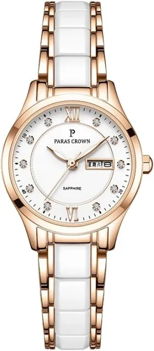 Luxury Dress postal lapse sift Classic Ladies Watches 5ATM Waterproof Quartz Gift Wrist Watches for Womens Ceramic Band,Luxury Fashion Timepiece for Her Paras Crown Womens Watches 