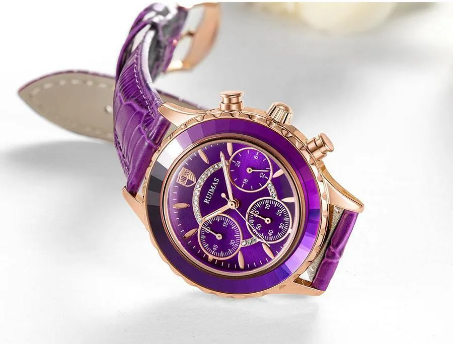 Luxury Green Business Women Watches Quartz Fashion Leather Strap Waterproof Multifunctional Wristwatch For Women