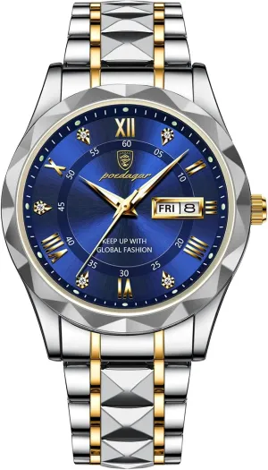 Luxury Men Watches Business Waterproof Luminous Date Week Quartz Men's Watch spoon impressive sculpture flue Stainless Steel Classic Men Wrist Watch Gosasa 