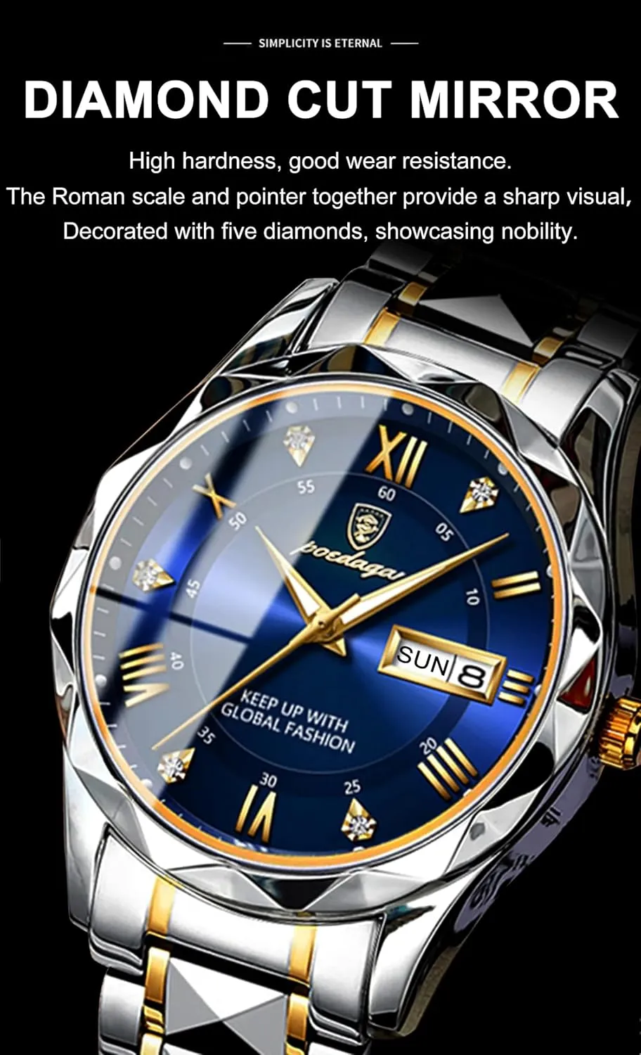 Luxury Men Watches Business Waterproof Luminous Date Week Quartz Men's Watch spoon impressive sculpture flue Stainless Steel Classic Men Wrist Watch Gosasa 