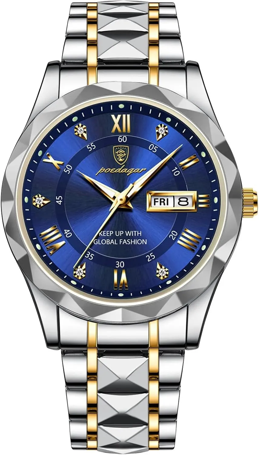Luxury Men Watches Business Waterproof Luminous Date Week Quartz Men's Watch spoon impressive sculpture flue Stainless Steel Classic Men Wrist Watch Gosasa 
