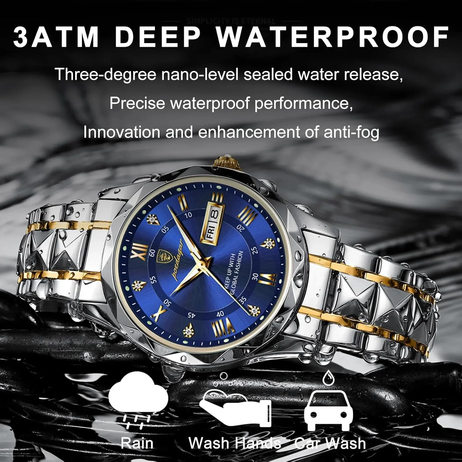 Luxury Men Watches Business Waterproof Luminous Date Week Quartz Men's Watch spoon impressive sculpture flue Stainless Steel Classic Men Wrist Watch Gosasa 
