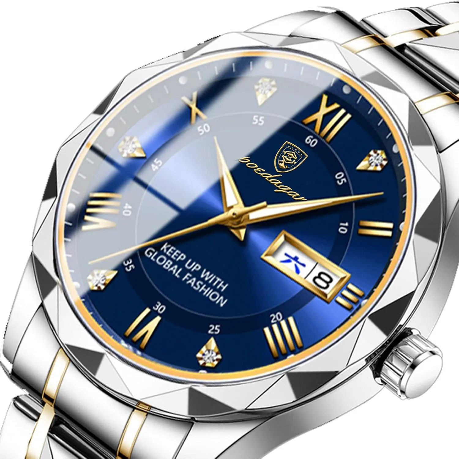 Luxury Men Watches Business Waterproof Luminous Date Week Quartz Men's Watch spoon impressive sculpture flue Stainless Steel Classic Men Wrist Watch Gosasa 