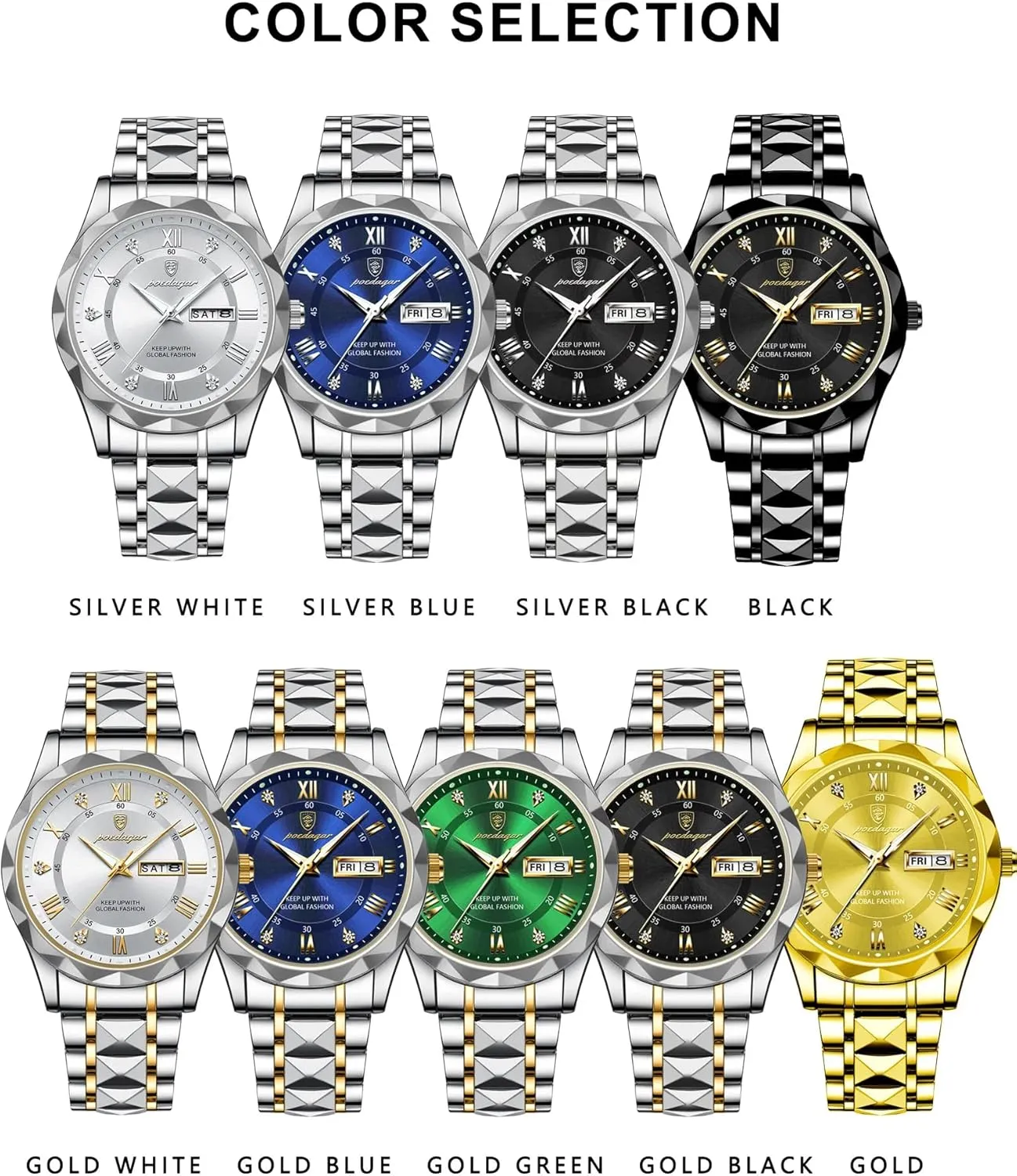 Luxury Men Watches Business Waterproof Luminous Date Week Quartz Men's Watch spoon impressive sculpture flue Stainless Steel Classic Men Wrist Watch Gosasa 