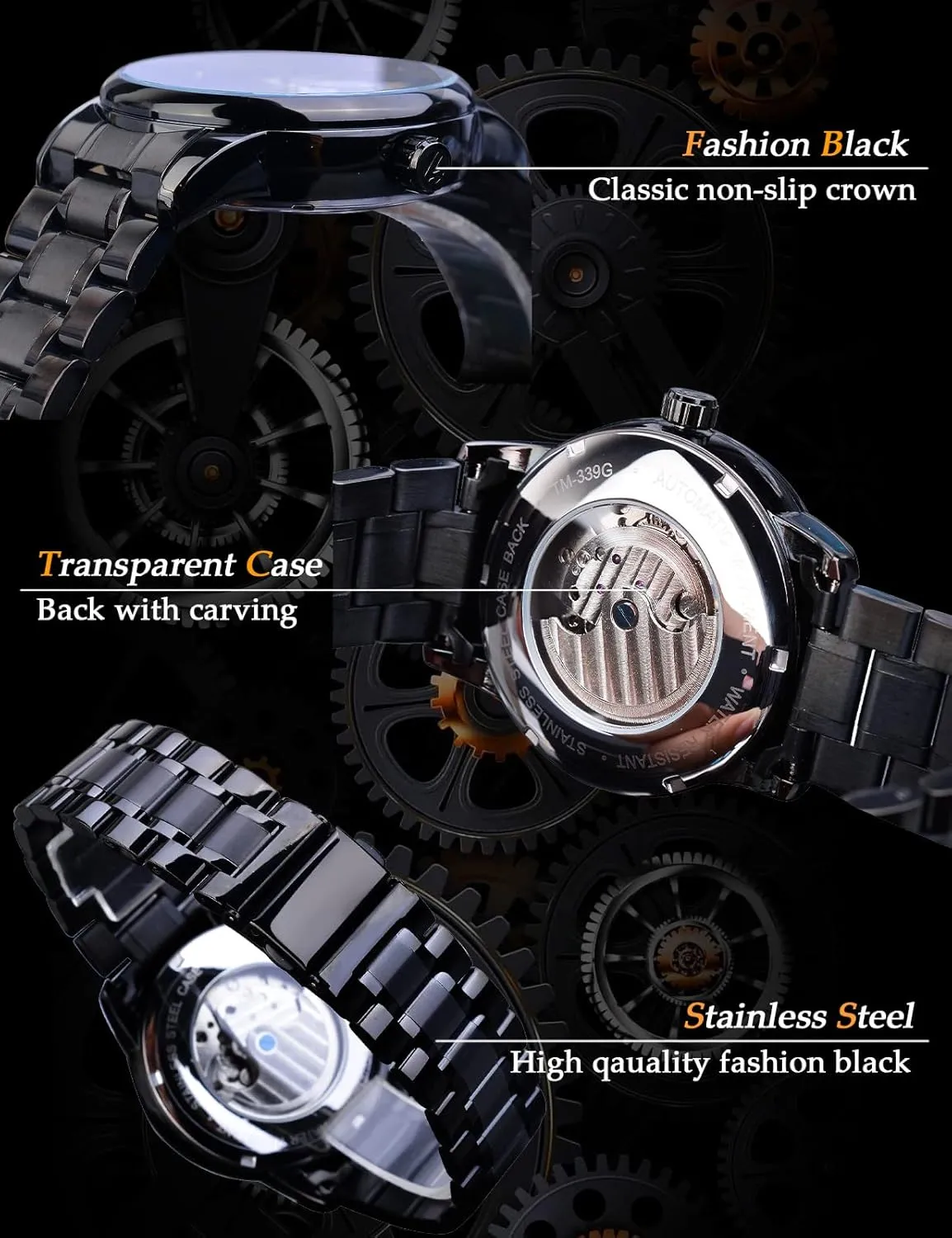 Luxury Self-wind Mechanical Automatic Waterproof Retro Watches, adrenaline invisible Stainless Steel Band Wristwatch FORSINING Men's Moon Phase Tourbillon Watch, 