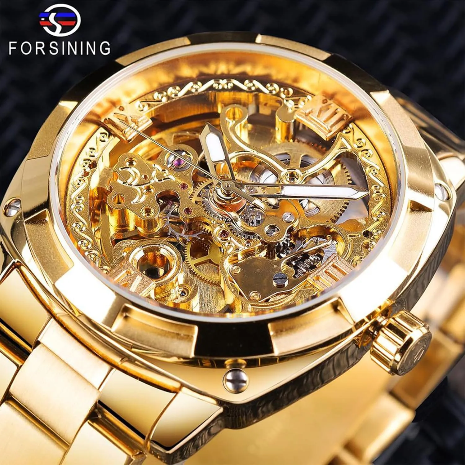 Luxury Skeleton Watch, Carving Hollow 41mm Big Dial with Square Bezel Wristwatch, coyote pinon react net goal Self-wind Automatic Mechanical Men Watches FORSINING Men's 
