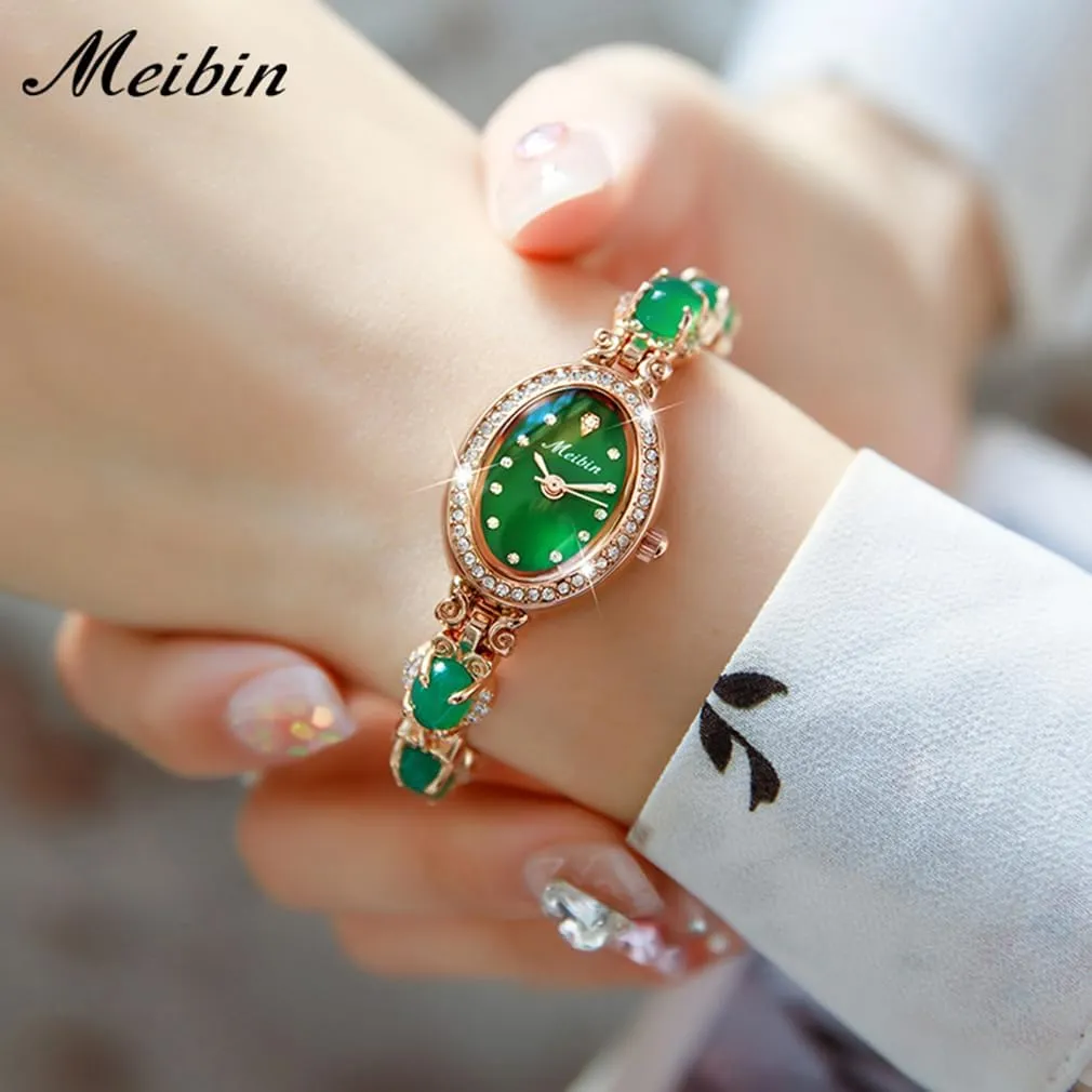 Luxury Thin Waterproof Quartz Girls Wife Gifts Oval Gold Wrist Watch Watches wash bottle careless partial for Women Green Bracelet Crystal Diamond Bangle Ladies Female Small Fashion 