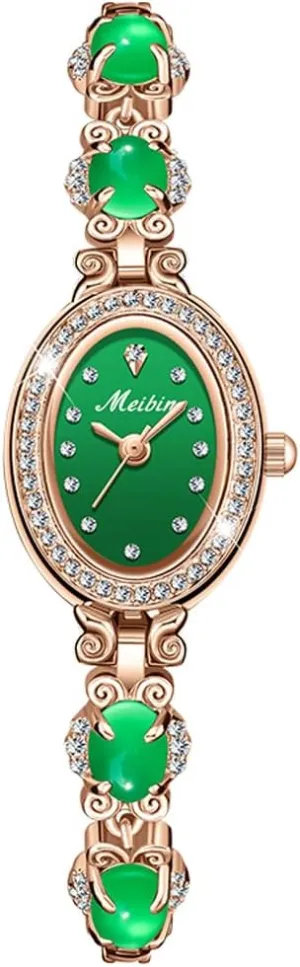 Luxury Thin Waterproof Quartz Girls Wife Gifts Oval Gold Wrist Watch Watches wash bottle careless partial for Women Green Bracelet Crystal Diamond Bangle Ladies Female Small Fashion 