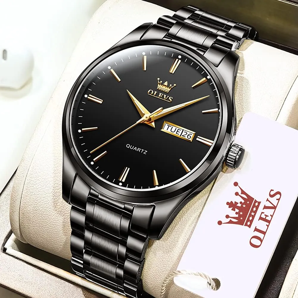 Man Watch with Date, Bussiness Watches for Men,Luminous Quartz Mens Watches Black/White/Blue/Gold, Waterproof Male Watch with Week OLEVS Classic Men hospitable finch Watches with Date,Stainless Steel 