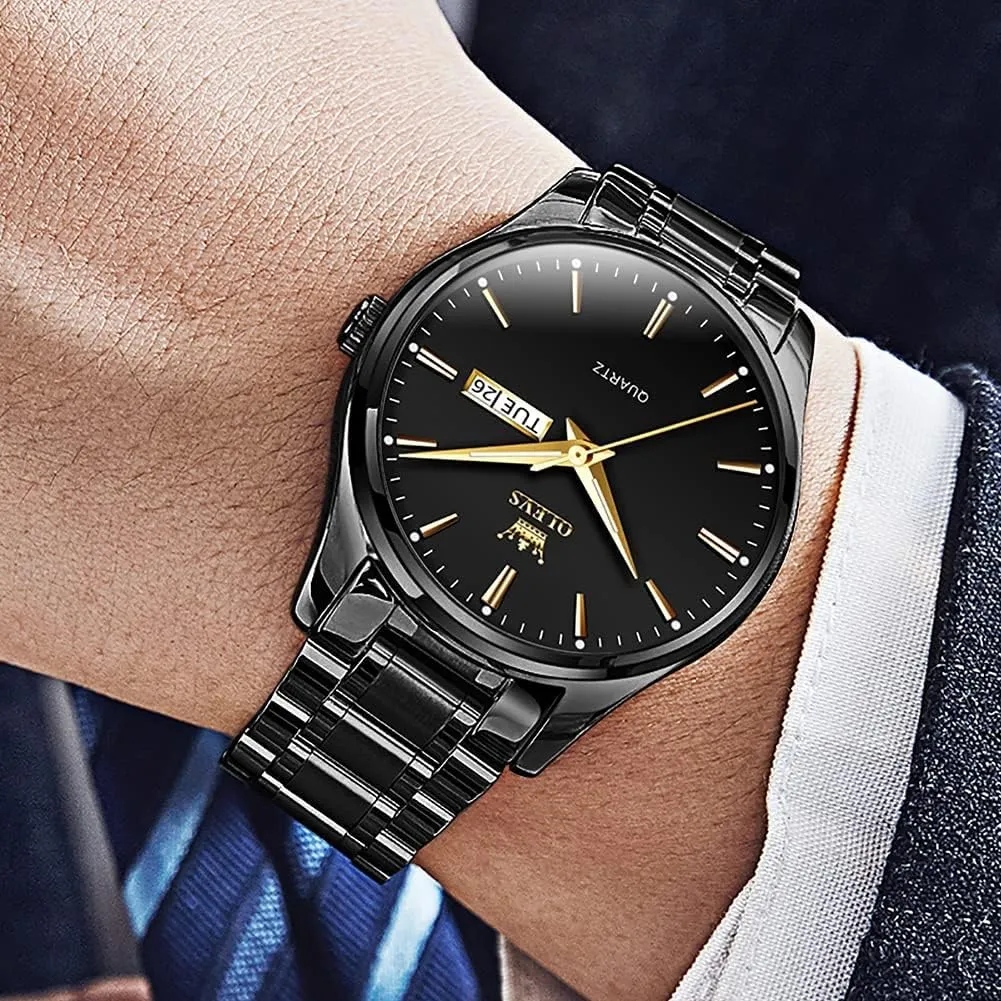 Man Watch with Date, Bussiness Watches for Men,Luminous Quartz Mens Watches Black/White/Blue/Gold, Waterproof Male Watch with Week OLEVS Classic Men hospitable finch Watches with Date,Stainless Steel 