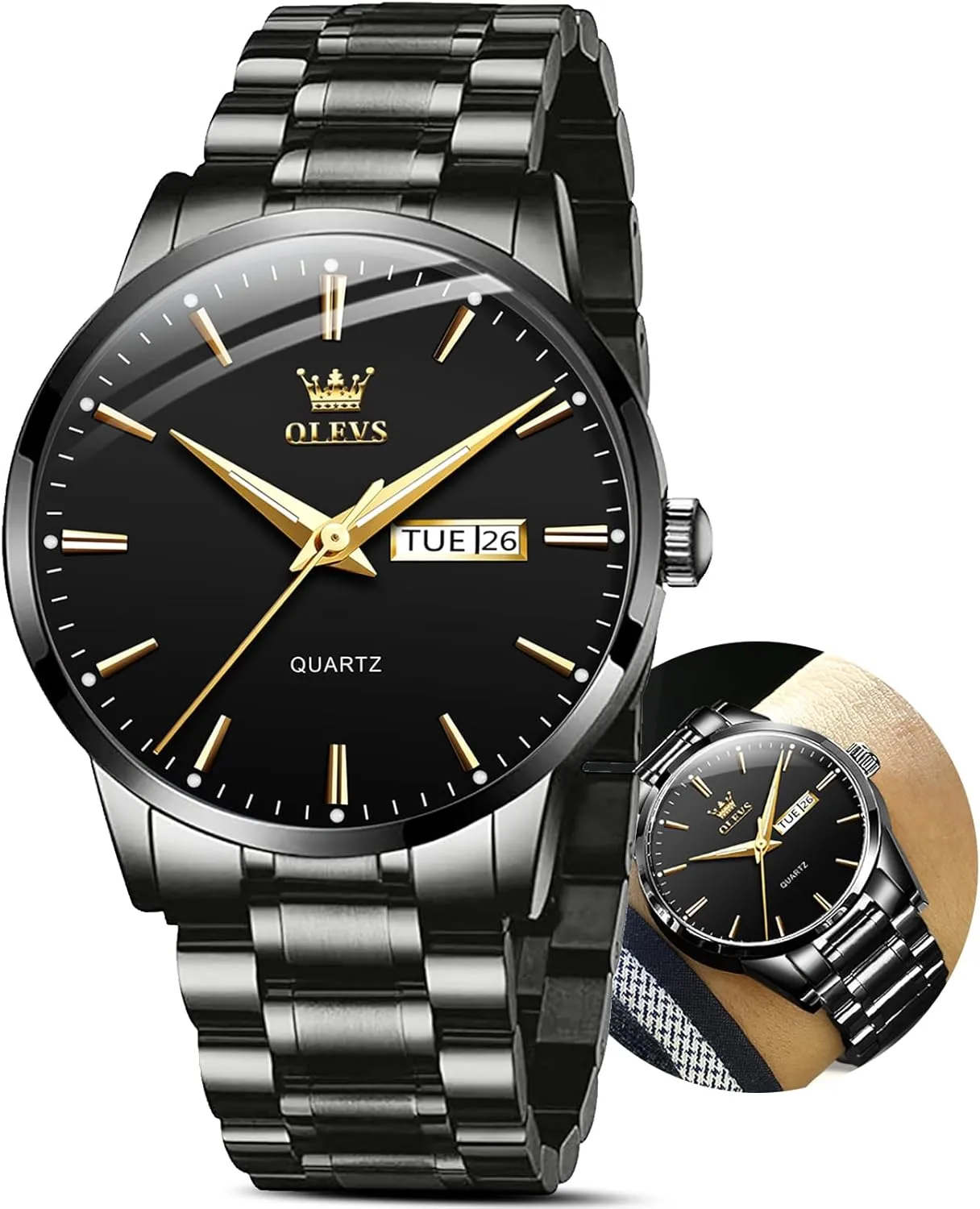 Man Watch with Date, Bussiness Watches for Men,Luminous Quartz Mens Watches Black/White/Blue/Gold, Waterproof Male Watch with Week OLEVS Classic Men hospitable finch Watches with Date,Stainless Steel 