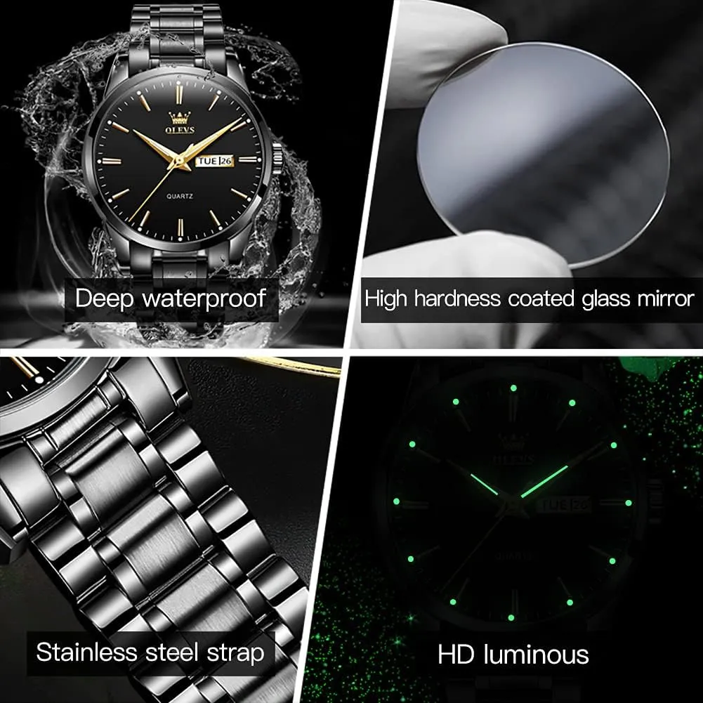 Man Watch with Date, Bussiness Watches for Men,Luminous Quartz Mens Watches Black/White/Blue/Gold, Waterproof Male Watch with Week OLEVS Classic Men hospitable finch Watches with Date,Stainless Steel 