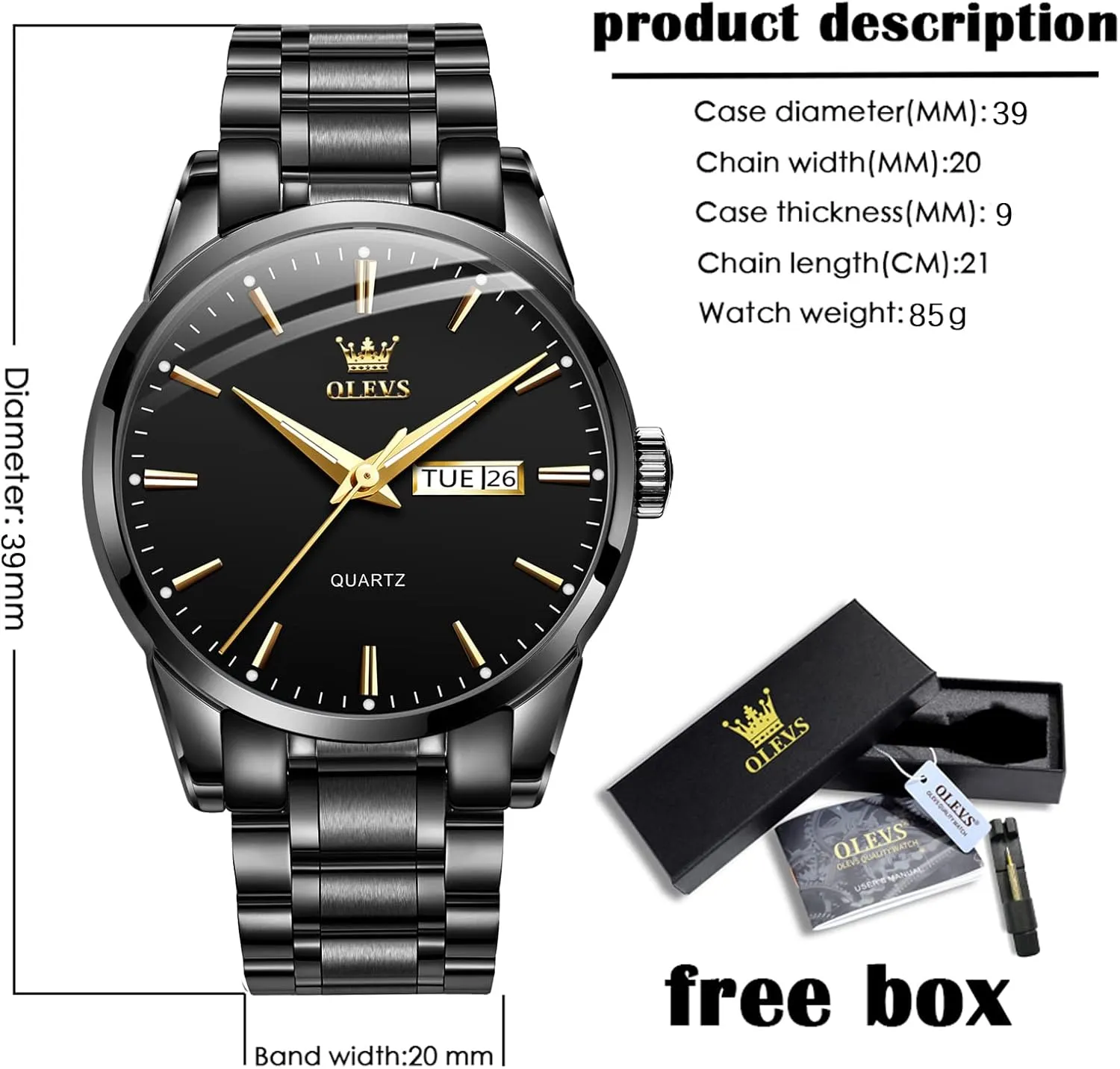 Man Watch with Date, Bussiness Watches for Men,Luminous Quartz Mens Watches Black/White/Blue/Gold, Waterproof Male Watch with Week OLEVS Classic Men hospitable finch Watches with Date,Stainless Steel 