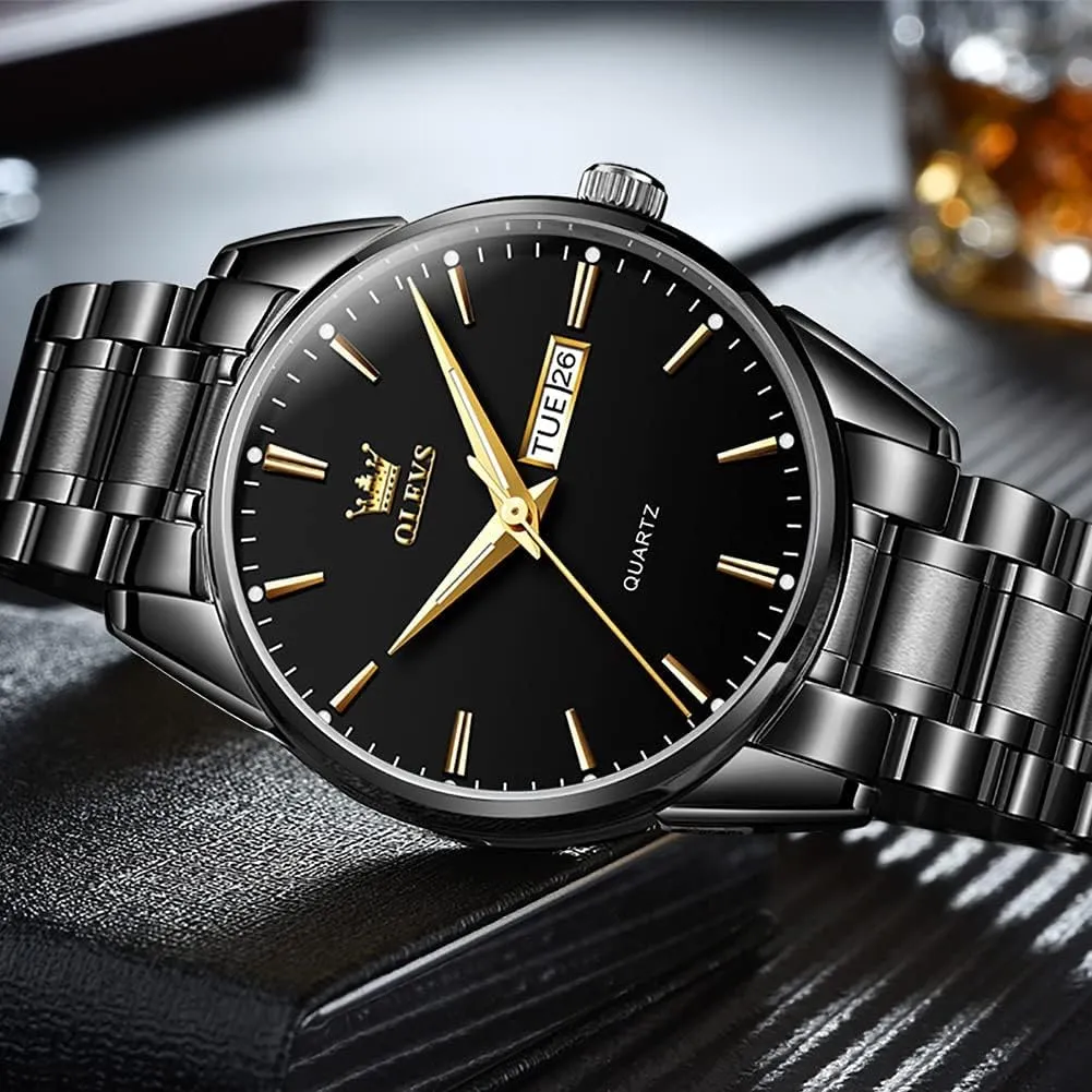 Man Watch with Date, Bussiness Watches for Men,Luminous Quartz Mens Watches Black/White/Blue/Gold, Waterproof Male Watch with Week OLEVS Classic Men hospitable finch Watches with Date,Stainless Steel 