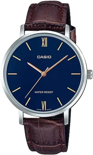 maraca supremely you archaeology temple archipelago Leather Band Analog Watch Casio LTP-VT01L-2B Women's Minimalistic Blue Dial Brown 