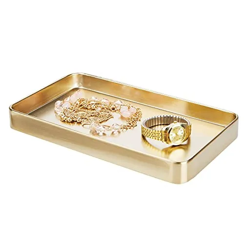mDesign Modern Decorative Metal Guest Hand Towel Storage Tray Dispenser, Sturdy Holder for Disposable Paper Napkins, Jewelry, Eyeglasses - Bathroom Vanity Countertop Organization - Soft Brass