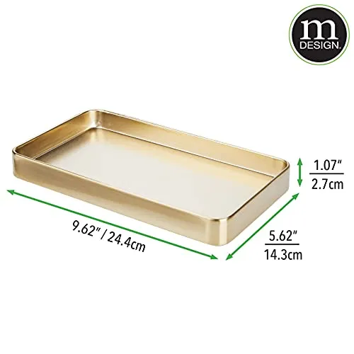 mDesign Modern Decorative Metal Guest Hand Towel Storage Tray Dispenser, Sturdy Holder for Disposable Paper Napkins, Jewelry, Eyeglasses - Bathroom Vanity Countertop Organization - Soft Brass