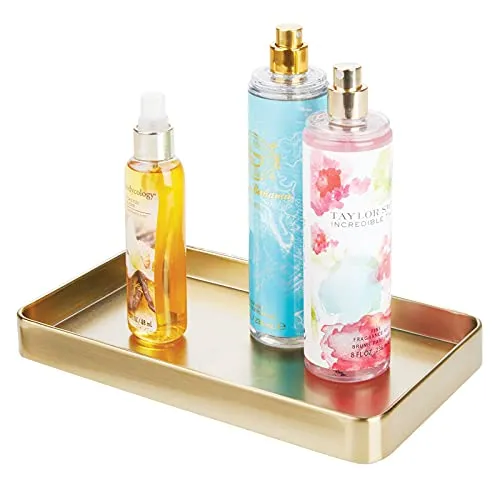 mDesign Modern Decorative Metal Guest Hand Towel Storage Tray Dispenser, Sturdy Holder for Disposable Paper Napkins, Jewelry, Eyeglasses - Bathroom Vanity Countertop Organization - Soft Brass