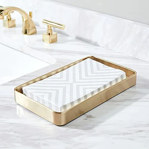 mDesign Modern Decorative Metal Guest Hand Towel Storage Tray Dispenser, Sturdy Holder for Disposable Paper Napkins, Jewelry, Eyeglasses - Bathroom Vanity Countertop Organization - Soft Brass