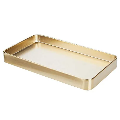 mDesign Modern Decorative Metal Guest Hand Towel Storage Tray Dispenser, Sturdy Holder for Disposable Paper Napkins, Jewelry, Eyeglasses - Bathroom Vanity Countertop Organization - Soft Brass