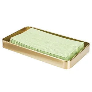 mDesign Modern Decorative Metal Guest Hand Towel Storage Tray Dispenser, Sturdy Holder for Disposable Paper Napkins, Jewelry, Eyeglasses - Bathroom Vanity Countertop Organization - Soft Brass