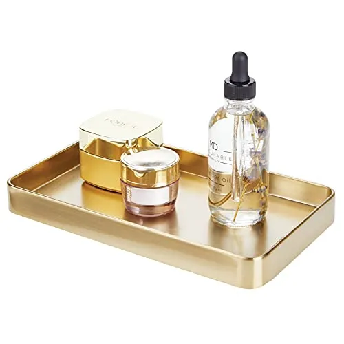 mDesign Modern Decorative Metal Guest Hand Towel Storage Tray Dispenser, Sturdy Holder for Disposable Paper Napkins, Jewelry, Eyeglasses - Bathroom Vanity Countertop Organization - Soft Brass