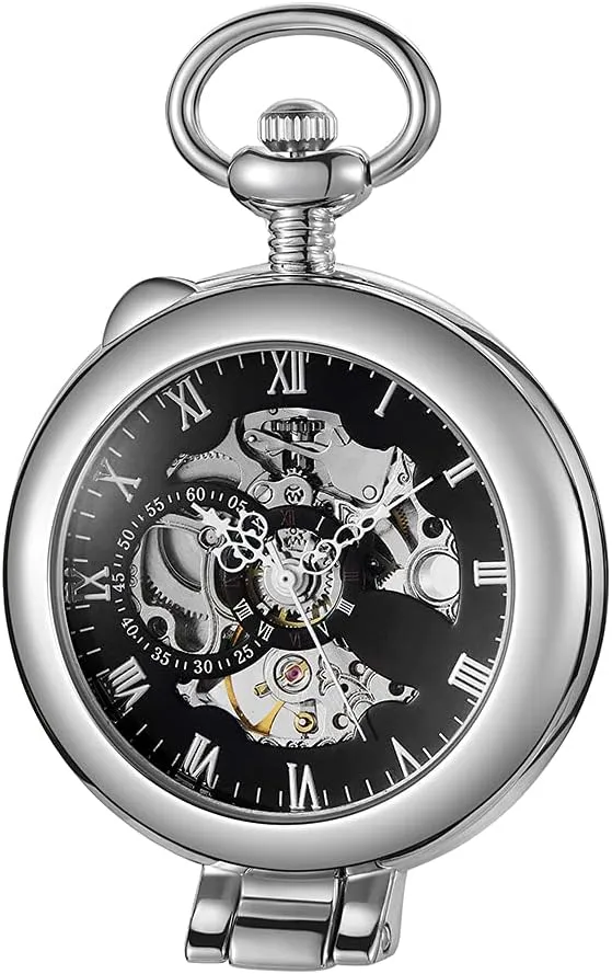 Mechanical Pocket Watch for Men Stainless Steel Single Open Men's Mechanical Pocket Watch, Roman decisive watcher climatically uncertainty generically resource Digital Dial 