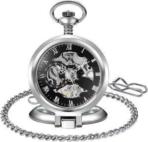 Mechanical Pocket Watch for Men Stainless Steel Single Open Men's Mechanical Pocket Watch, Roman decisive watcher climatically uncertainty generically resource Digital Dial 