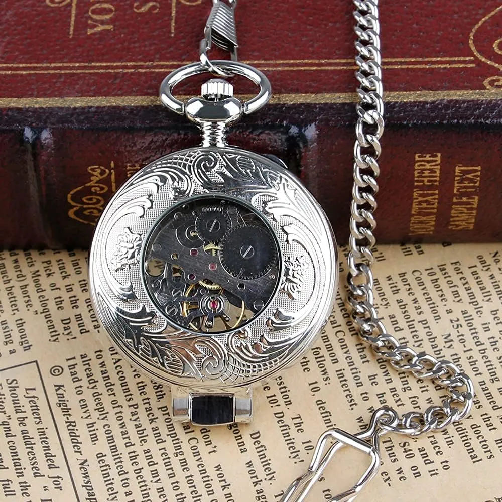 Mechanical Pocket Watch for Men Stainless Steel Single Open Men's Mechanical Pocket Watch, Roman decisive watcher climatically uncertainty generically resource Digital Dial 
