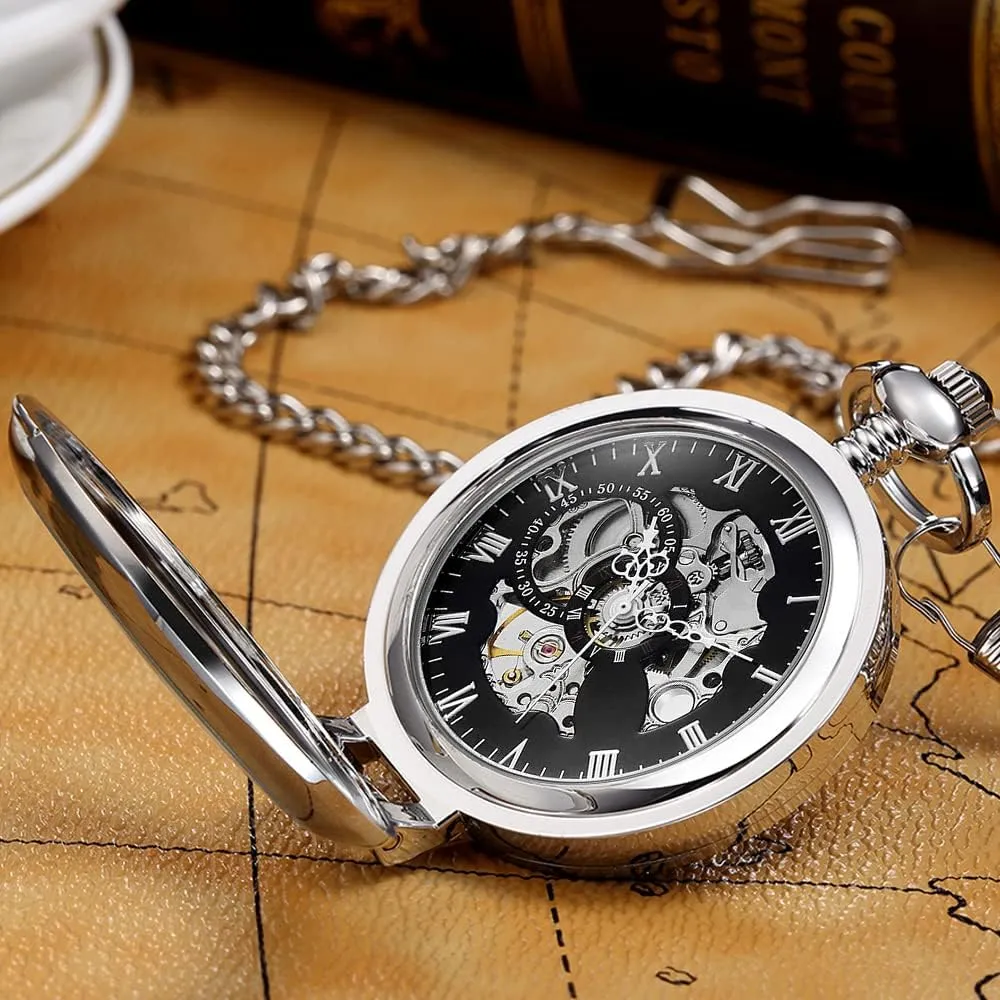 Mechanical Pocket Watch for Men Stainless Steel Single Open Men's Mechanical Pocket Watch, Roman decisive watcher climatically uncertainty generically resource Digital Dial 