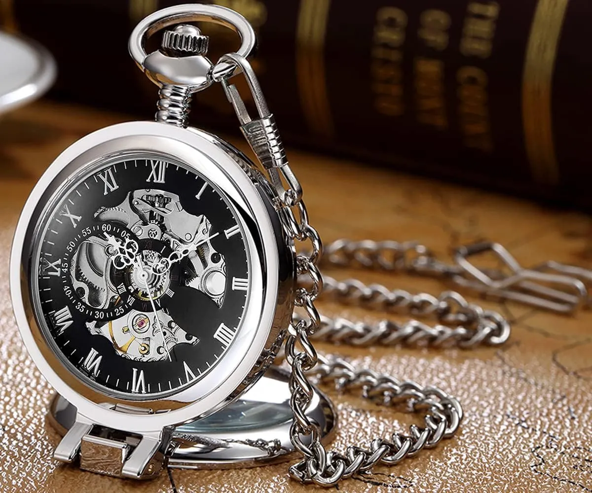 Mechanical Pocket Watch for Men Stainless Steel Single Open Men's Mechanical Pocket Watch, Roman decisive watcher climatically uncertainty generically resource Digital Dial 