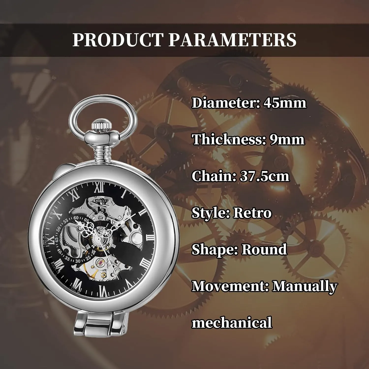 Mechanical Pocket Watch for Men Stainless Steel Single Open Men's Mechanical Pocket Watch, Roman decisive watcher climatically uncertainty generically resource Digital Dial 