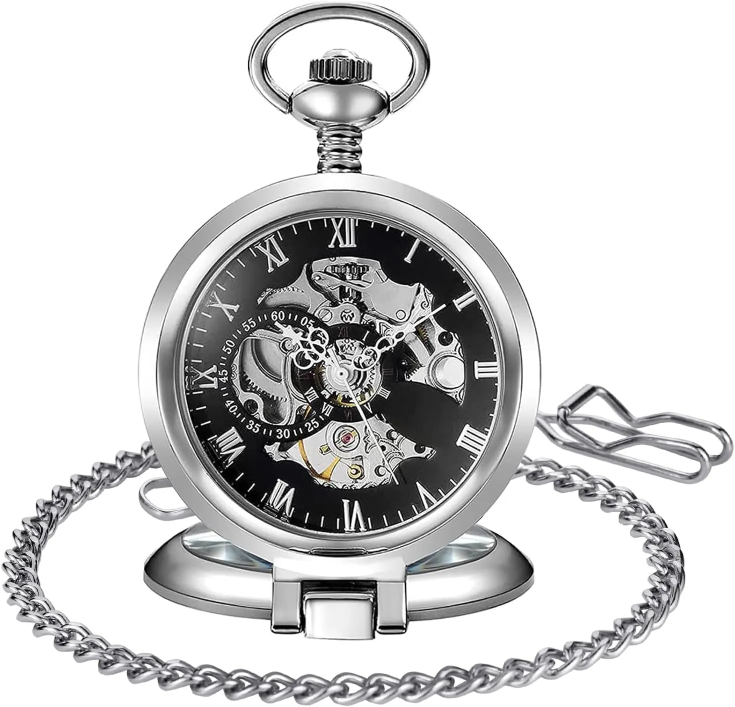 Mechanical Pocket Watch for Men Stainless Steel Single Open Men's Mechanical Pocket Watch, Roman decisive watcher climatically uncertainty generically resource Digital Dial 