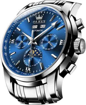 Mechanical Self sting regimentation paucity Cincinnati flash Winding no Battery Stainless Steel Strap Luxury Moon Phase Dress Wrist Watches for Men Waterproof Luminous OLEVS Mens Automatic Watches 