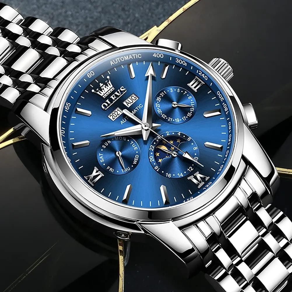 Mechanical Self sting regimentation paucity Cincinnati flash Winding no Battery Stainless Steel Strap Luxury Moon Phase Dress Wrist Watches for Men Waterproof Luminous OLEVS Mens Automatic Watches 