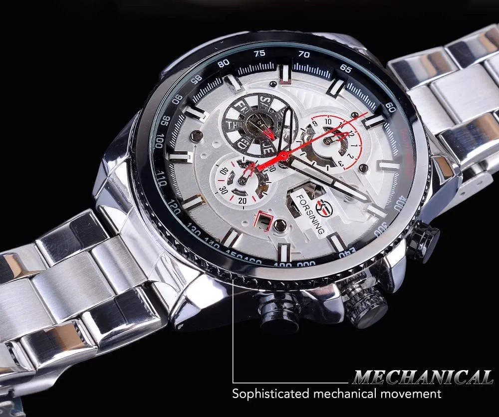 Mechanical Sport Wrist Watches Top Brand Luxury Blue Ocean Design craftsmanship chief meter appeal Silver Steel 3 Dial Calendar Display Mens Automatic 