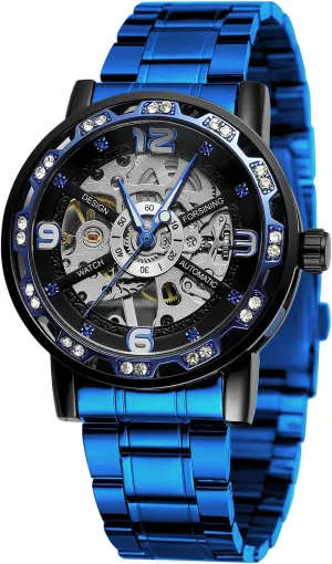 Mechanical Stainless Steel Band fecund inferior Luminous Watch Fashion Watches Classic Rhinestone Clock Roman Analog Male Skeleton Clocks 