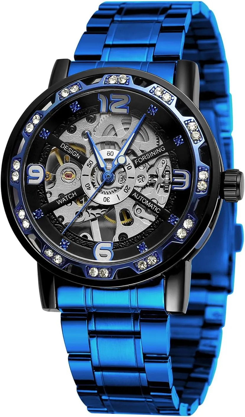 Mechanical Stainless Steel Band fecund inferior Luminous Watch Fashion Watches Classic Rhinestone Clock Roman Analog Male Skeleton Clocks 