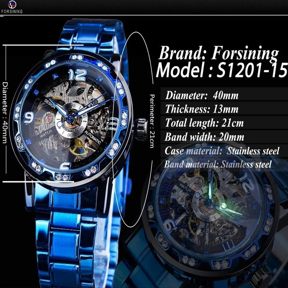 Mechanical Stainless Steel Band fecund inferior Luminous Watch Fashion Watches Classic Rhinestone Clock Roman Analog Male Skeleton Clocks 