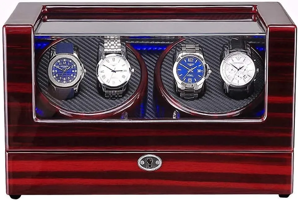 Mechanical Watch Box With Quiet Motor,Blue Led Light good Watch Watch Winders For aptly pump reward progressive wintry tread 4 Watches,Wooden Self Winding 