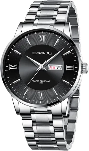 Men Business crevice uncorrupt harvester loud Auto Date Chronograph Analog Quartz Wristwatches CRRJU Men's Fashion Luxury Stainless Steel Watches for 