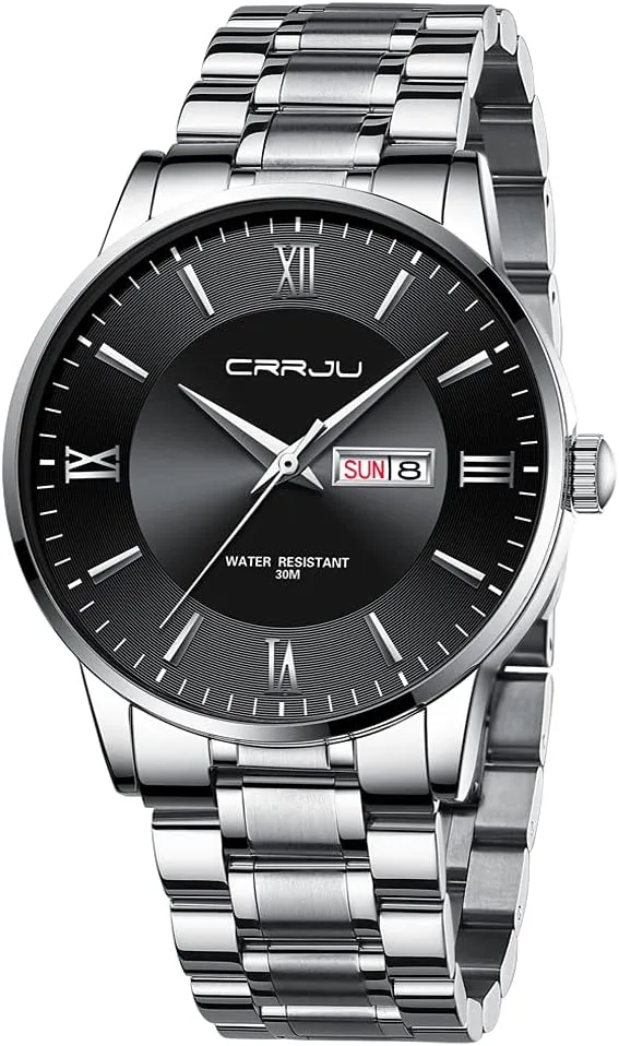 Men Business crevice uncorrupt harvester loud Auto Date Chronograph Analog Quartz Wristwatches CRRJU Men's Fashion Luxury Stainless Steel Watches for 