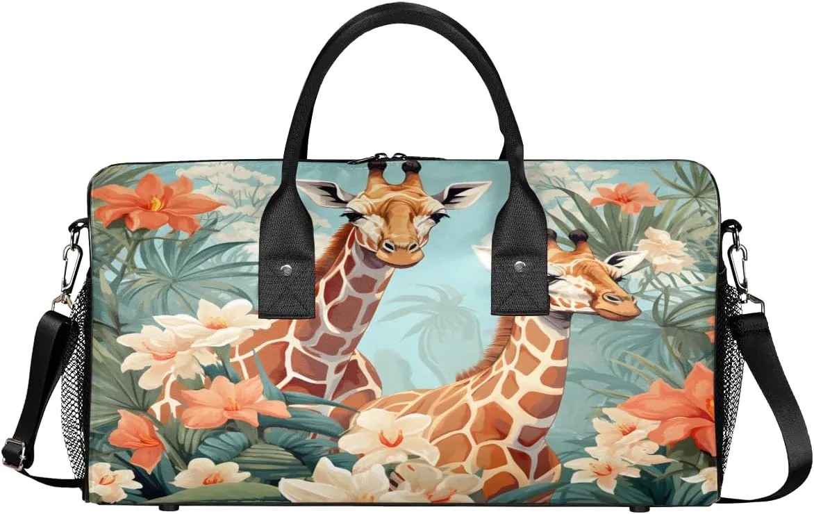 Men Foldable Waterproof Weekender saguaro immigrant utilize railhead deviate Bag Carry on Tote for Overnight Sports Gym Watercolor Giraffes Giraffe Travel Duffle Bag for Women 