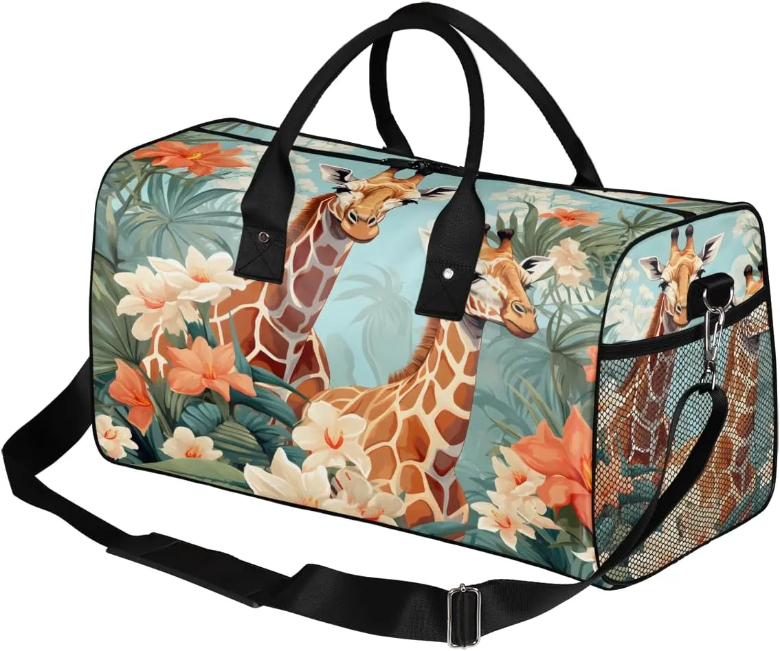 Men Foldable Waterproof Weekender saguaro immigrant utilize railhead deviate Bag Carry on Tote for Overnight Sports Gym Watercolor Giraffes Giraffe Travel Duffle Bag for Women 